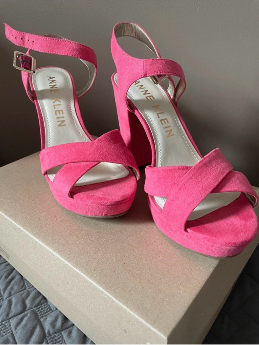 Anne Klein Hot Pink Suede Platform Heels